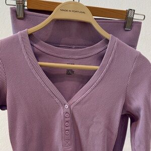 Aerie Purple Waffle Knit Pajama Set